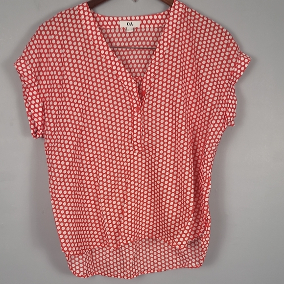 C&A Tops - C&A Red and White Dolman Sleeve Blouse with Notched Collar